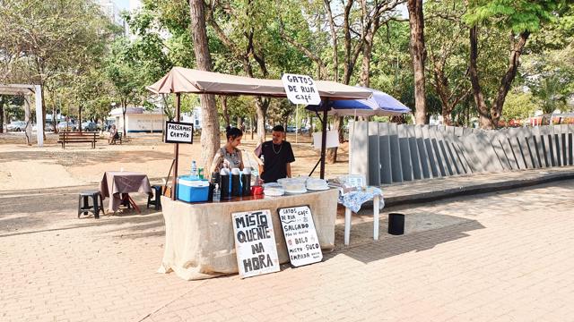 Gatos de Rua Café, funciona em barraquinha, na Praça Tamandaré