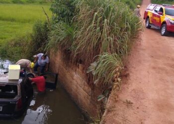 Carro com duas pessoas capota e cai de ponte em Goianésia 
