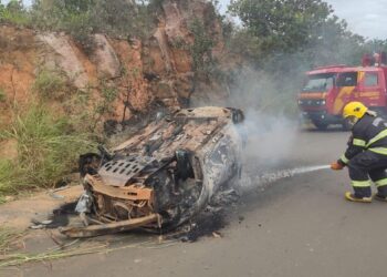 Motorista morre após carro capotar e pegar fogo na BR-364, em Mineiros