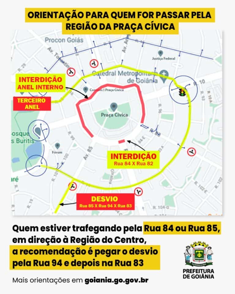 Obras do BRT em Goiânia: veja como fica o trânsito na Praça Cívica