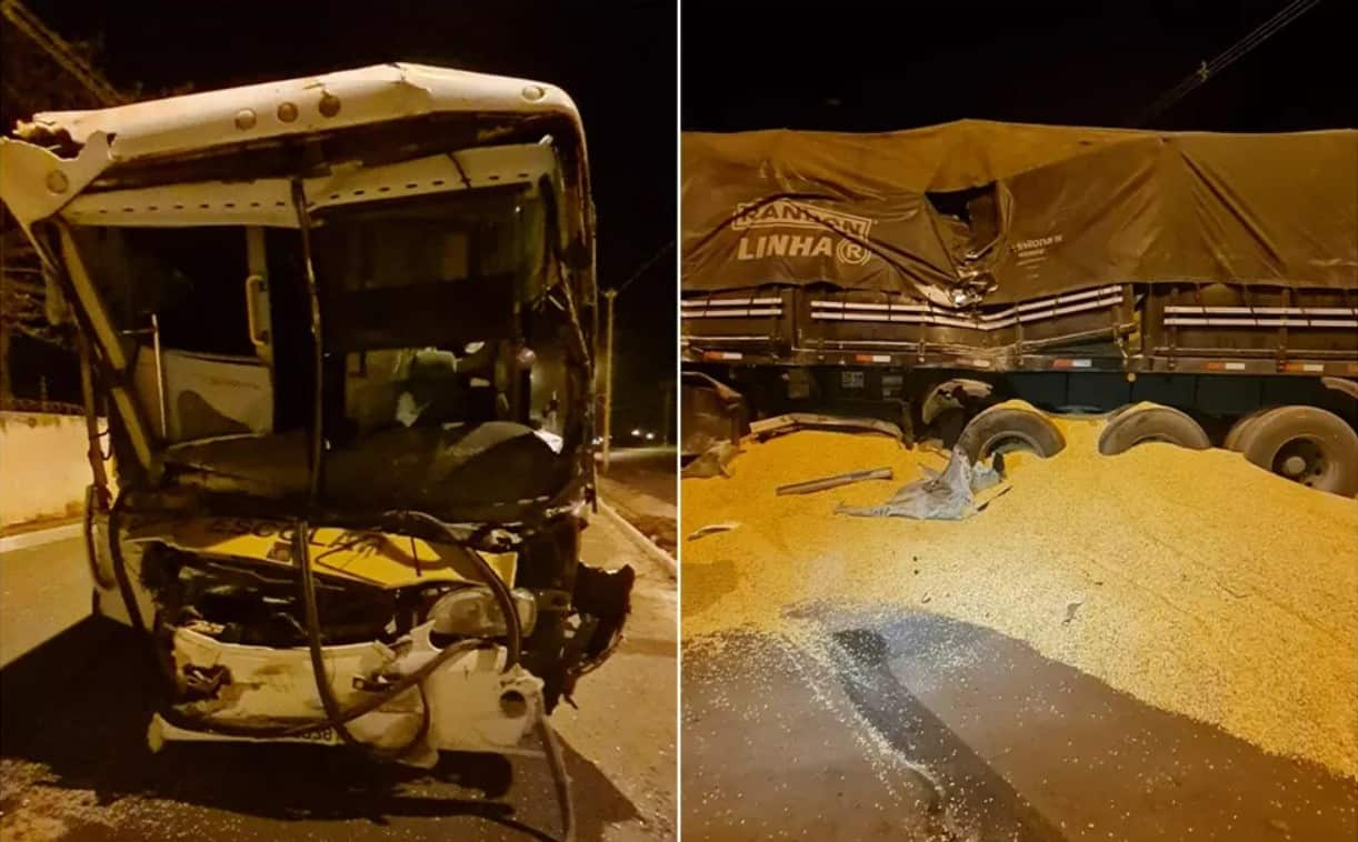 Colisão entre ônibus escolar e carreta deixa 27 feridos, em Itumbiara