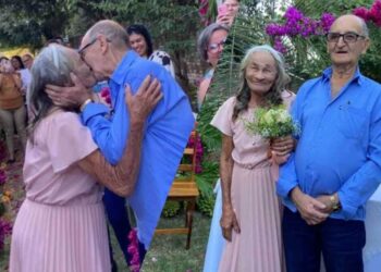 Idosos de 78 e 92 anos se casam em abrigo de Caçu após 4 meses de namoro