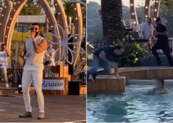 ao cair em piscina durante gravação de DVD de Gusttavo Lima, em Goiânia