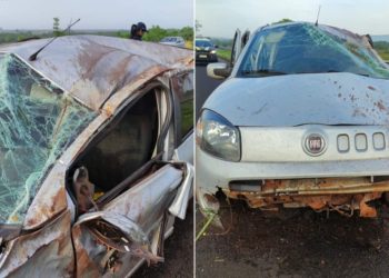 Bêbado e inabilitado, motorista perde controle e capota carro na BR-060