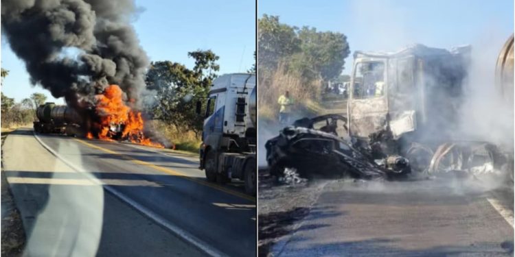 Grave acidente entre carro e caminhão-tanque deixa um morto na BR-040, em Goiás