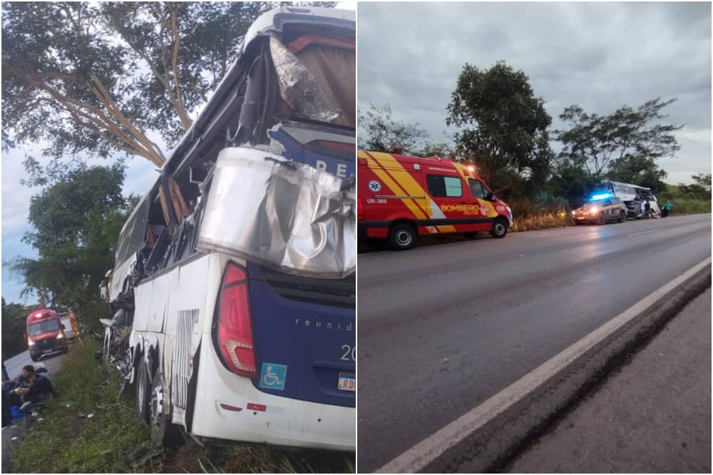 Acidente envolveu ônibus e caminhão