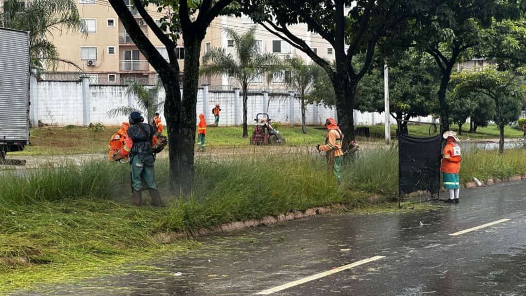 Trabalhadores da Comurg fazem roçagem em Goiânia