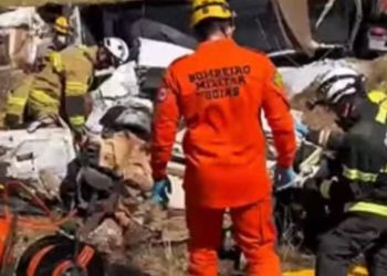 Caminhão atinge carro parado em rodovia e mata duas pessoas em Nerópolis