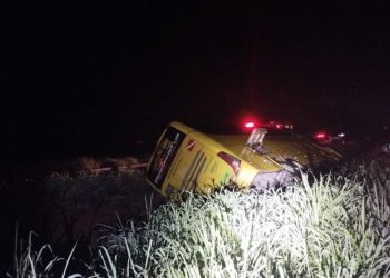 Ônibus capota na GO-080 e deixa quatro feridos em Petrolina de Goiás