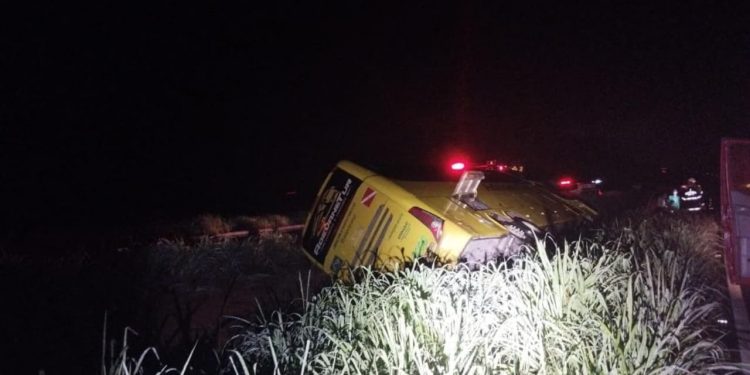 Ônibus capota na GO-080 e deixa quatro feridos em Petrolina de Goiás