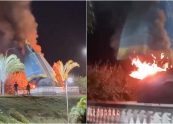 Incêndio destrói imagem de Nossa Senhora Aparecida na entrada de Nerópolis