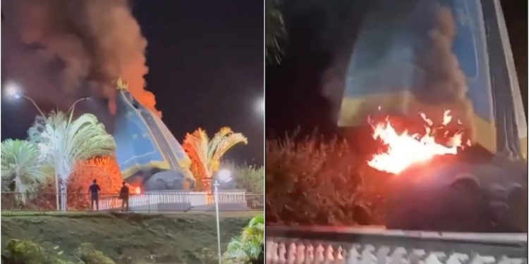 Incêndio destrói imagem de Nossa Senhora Aparecida na entrada de Nerópolis
